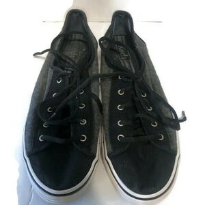Keds Womens Lace Up  Sneakers Sz 11 Double Up Shoes Gray Wool Black Canvas